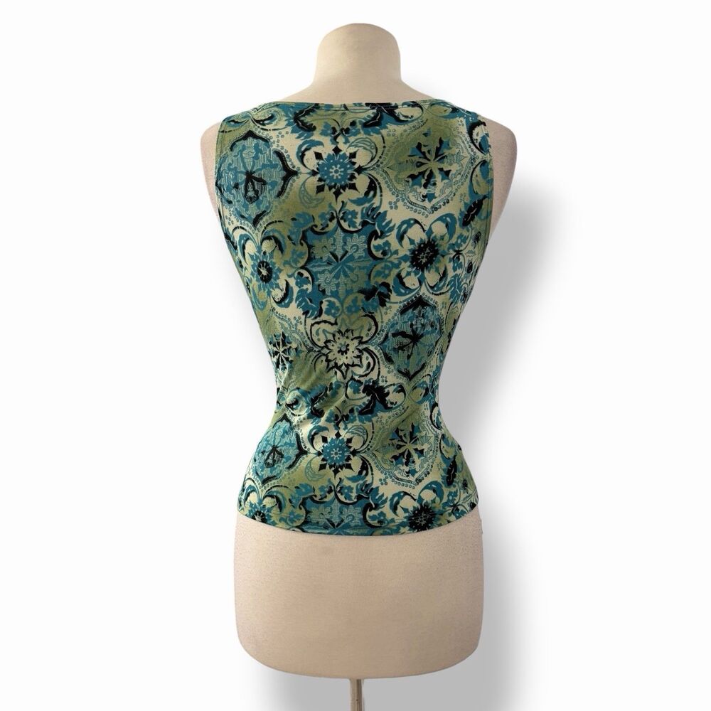 VTG Charlotte Russe Y2K Boho Medallion Boatneck Tank Top Green Blue Large - Picture 8 of 11